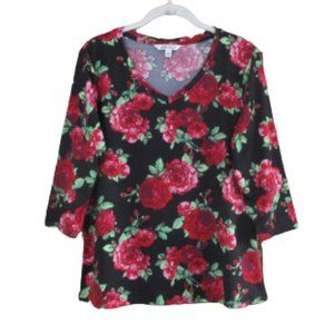 The Pioneer Woman Black Floral Print 3/4 Sleeve Knit Top S
